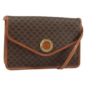 Authentic CELINE Macadam Canvas Circle Shoulder Bag PVC Leather Brown Gold